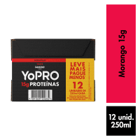 YoPRO Bebida Láctea UHT Morango15g de proteínas 250ml - 12 unidades